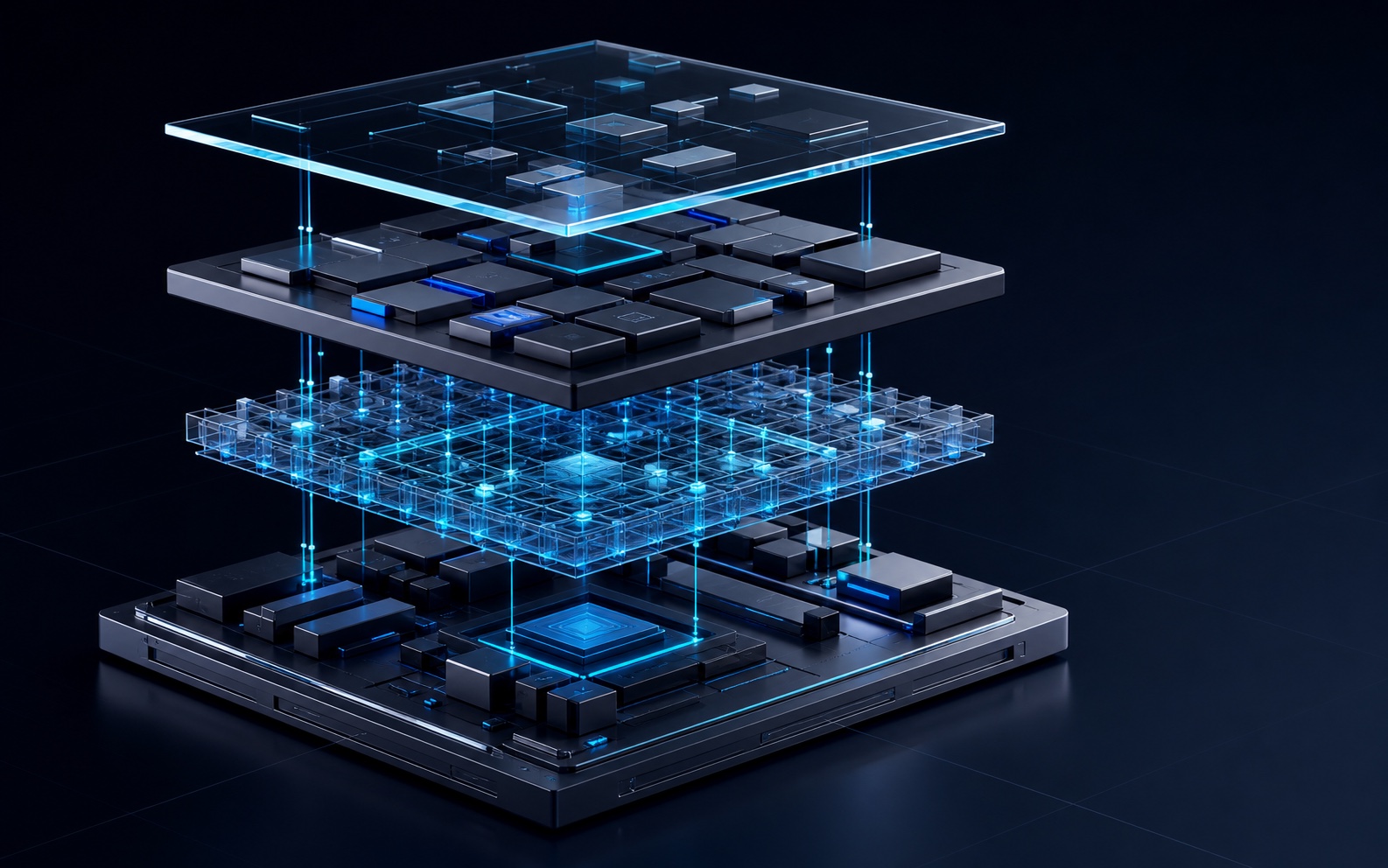 Exploded precision architecture representing a layered software platform